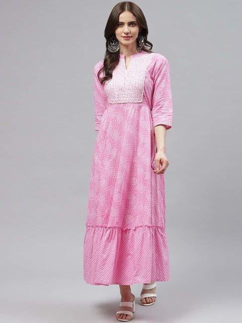 readiprint fashions pink cotton embroidered maxi dress