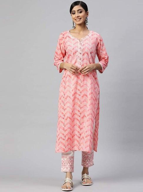 readiprint fashions pink cotton printed kurta pant set
