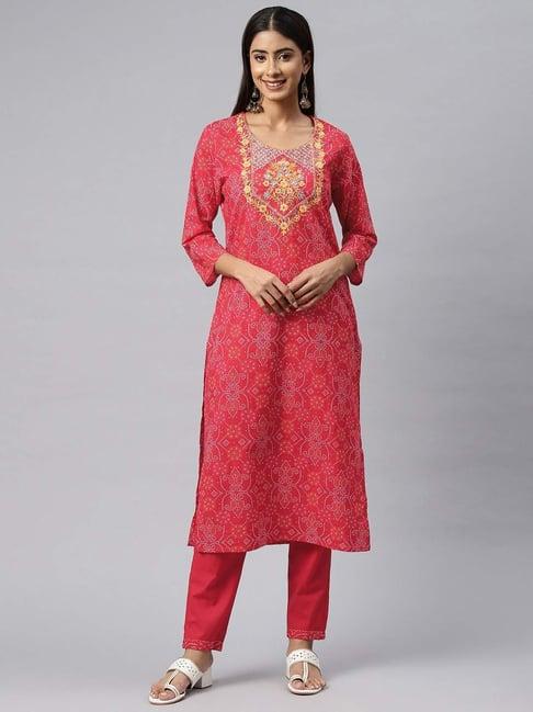 readiprint fashions pink cotton printed kurta pant set