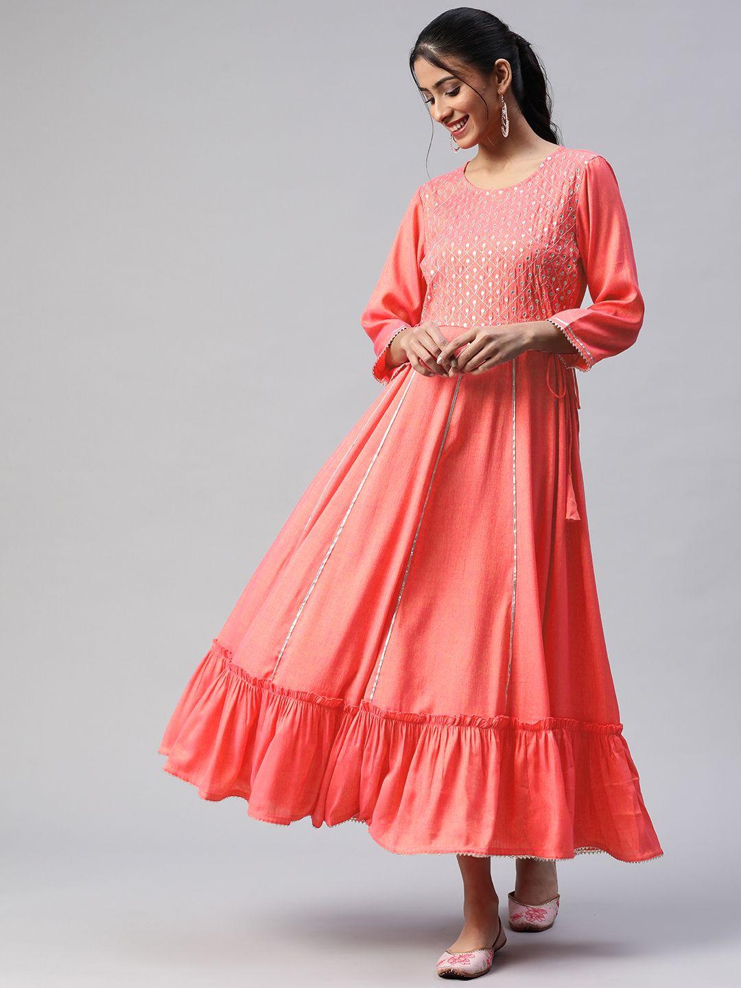 readiprint fashions pink embellished ethnic maxi dress