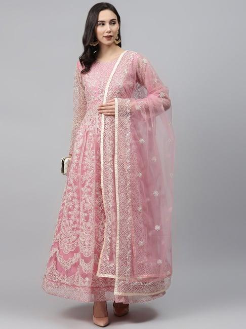 readiprint fashions pink embroidered unstitched dress material with dupatta