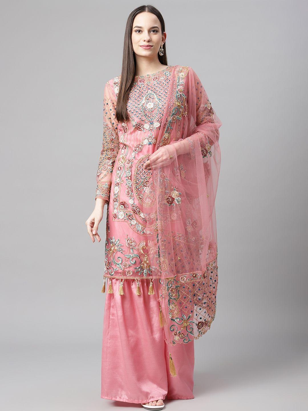 readiprint fashions pink embroidered unstitched dress material