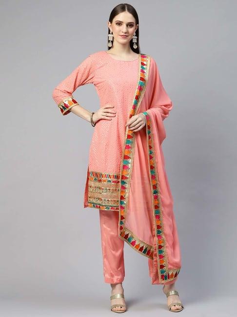 readiprint fashions pink embroidered unstitched dress material