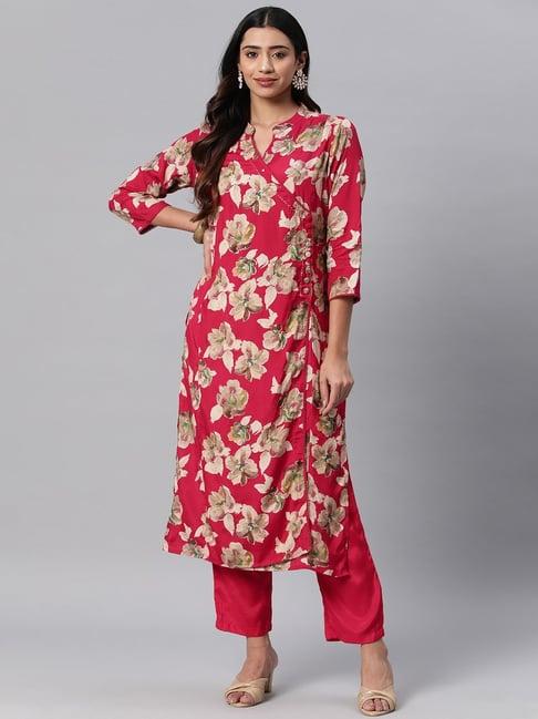 readiprint fashions pink floral print kurta pant set