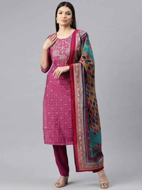 readiprint fashions pink printed kurta pant set with dupatta