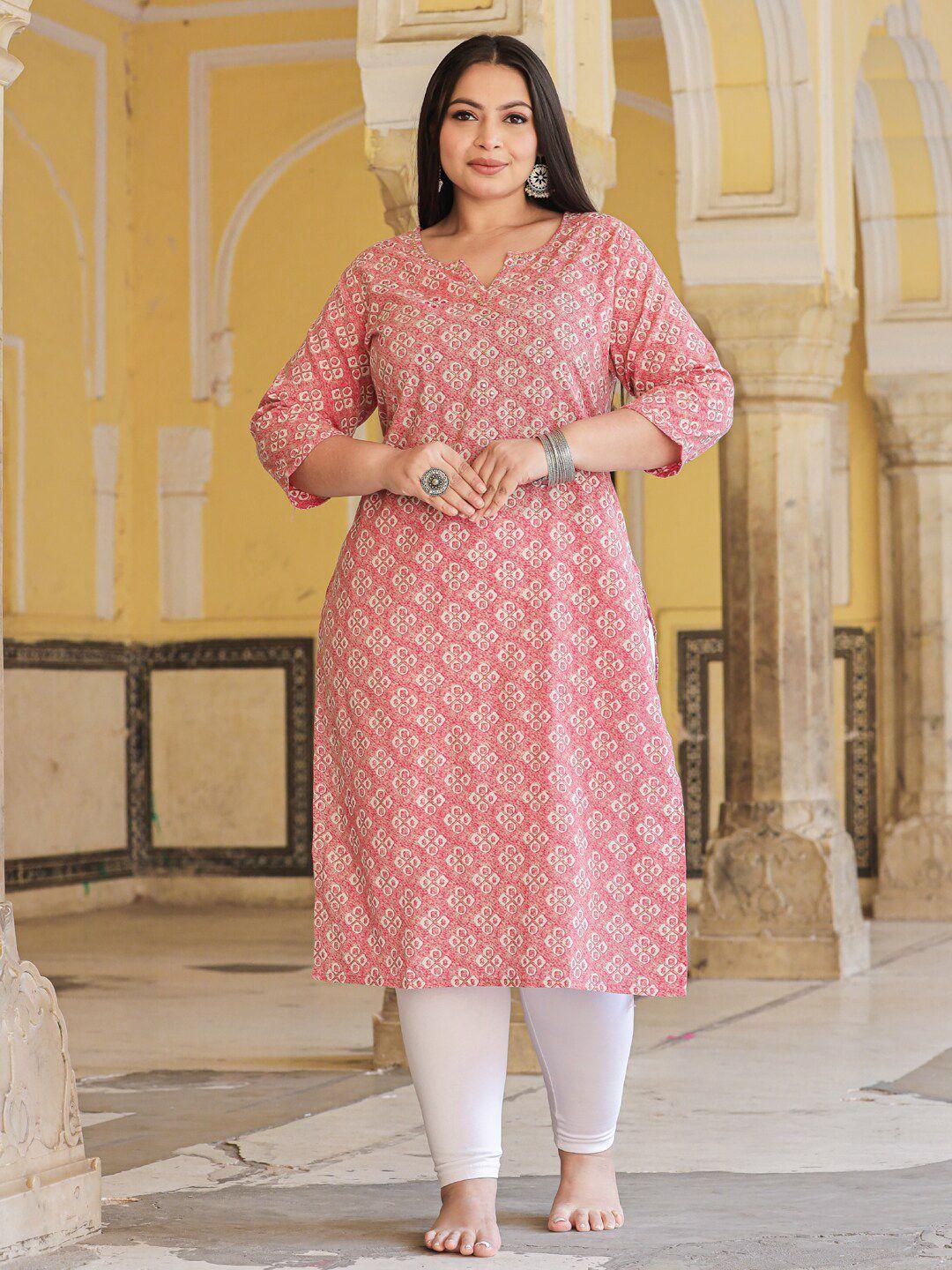 readiprint fashions plus size floral printed mirror embroidered straight kurta