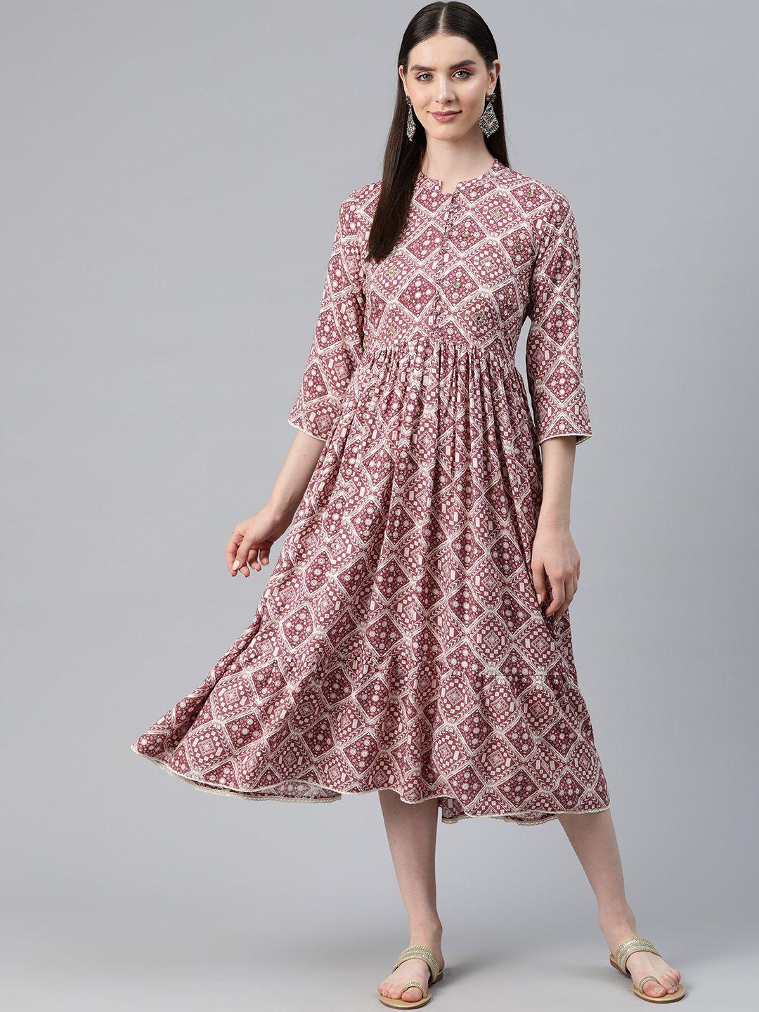 readiprint fashions printed embellished a-line tiered midi dress