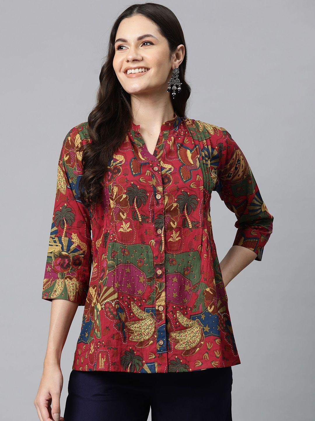 readiprint fashions printed mandarin collar cotton shirt style top