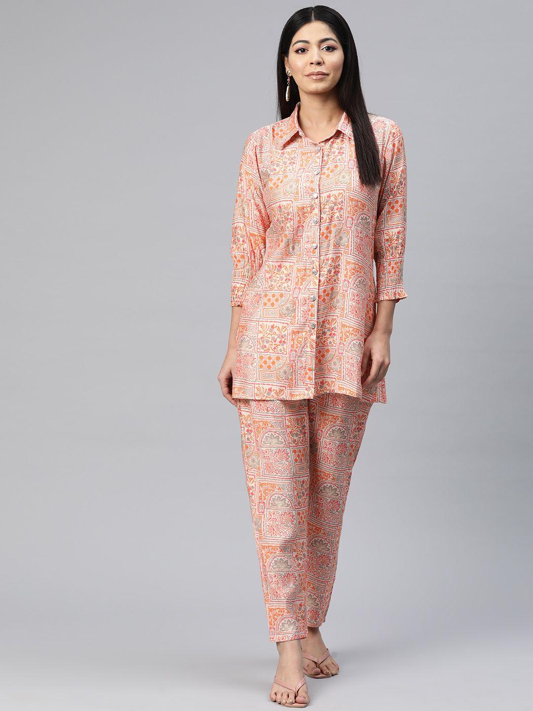 readiprint fashions printed pure silk tunic with trousers