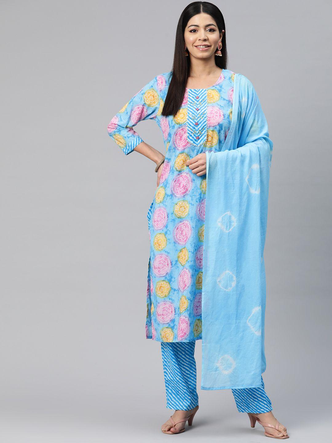 readiprint fashions printed regular gotta patti pure cotton kurta with trousers & dupatta