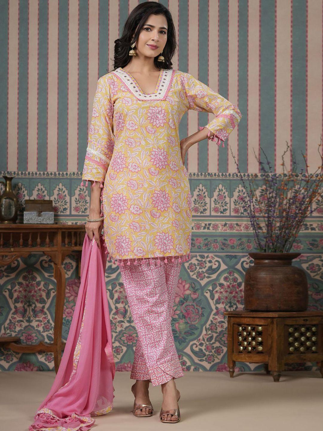 readiprint fashions printed regular sequinned pure cotton kurti with trousers & dupatta