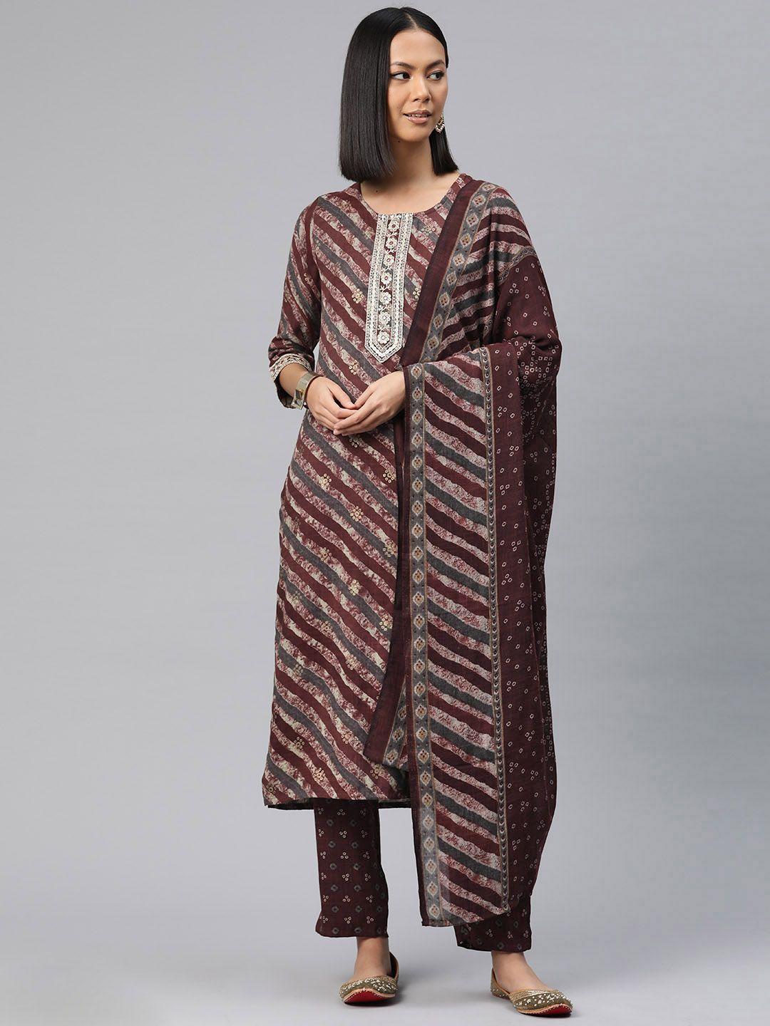 readiprint fashions printed sequinned pure cotton kurta with trousers & dupatta
