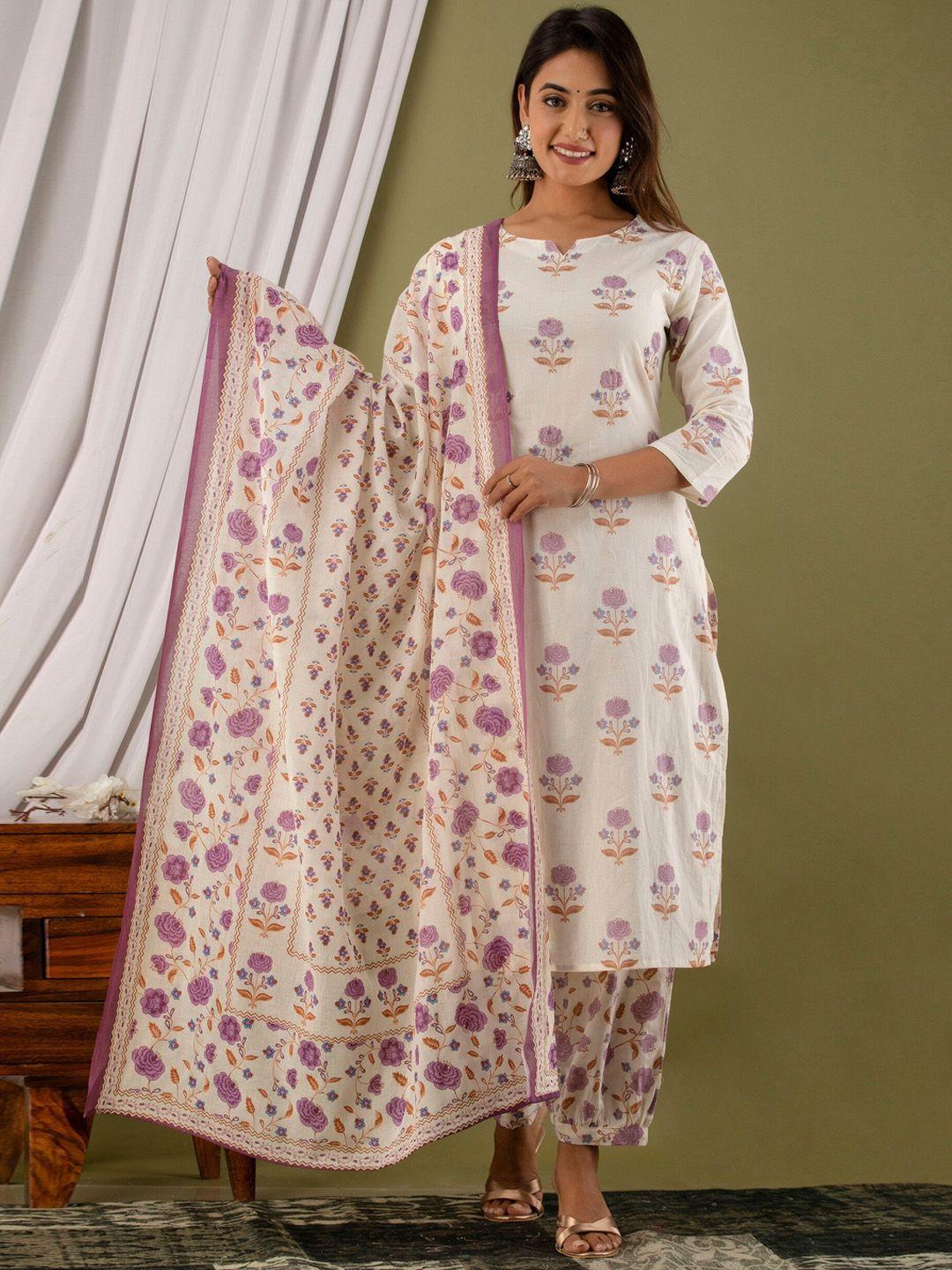 readiprint fashions printed thread & mirror work pure cotton kurta with palazzos & dupatta