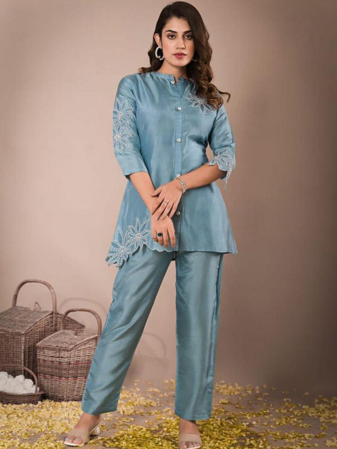 readiprint fashions pure silk a line style embroidered top and palazzos