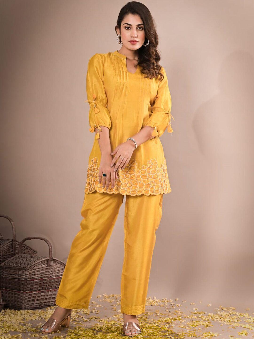 readiprint fashions pure silk a line style embroidered top and palazzos