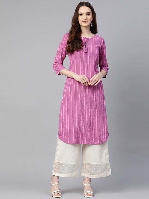 readiprint fashions purple cotton striped straight kurta