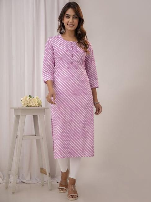 readiprint fashions purple cotton striped straight kurta