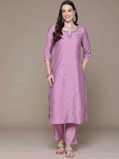 readiprint fashions purple embellished kurta pant set