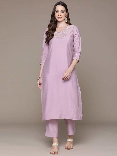 readiprint fashions purple embroidered kurta pant set