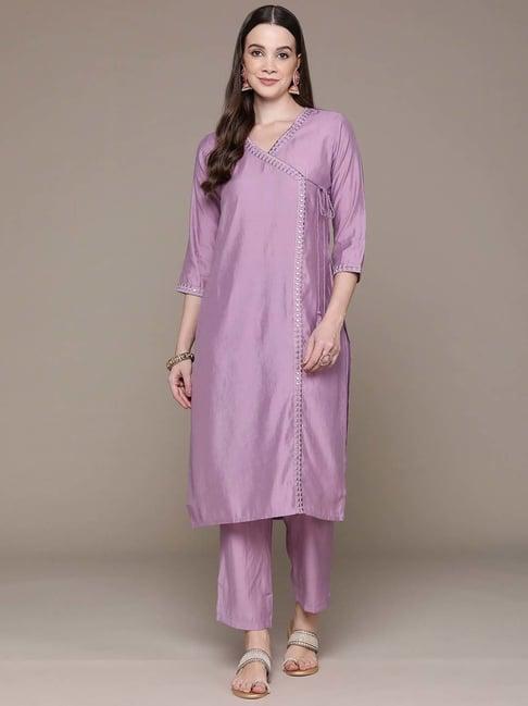 readiprint fashions purple embroidered kurta pant set