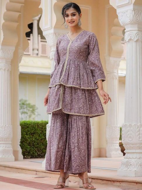 readiprint fashions purple floral print kurti sharara set