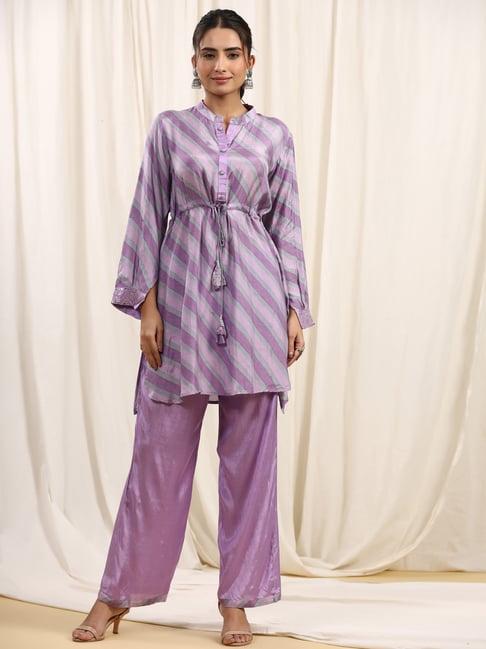 readiprint fashions purple striped kurti pant set