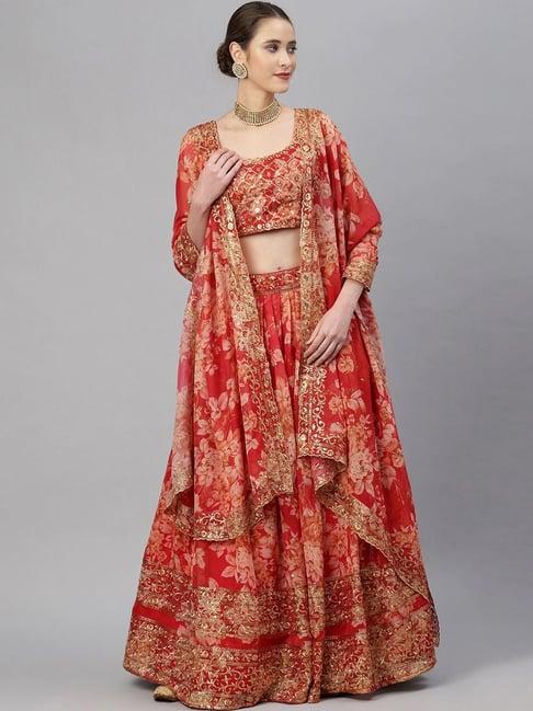 readiprint fashions red embellished lehenga choli set with dupatta