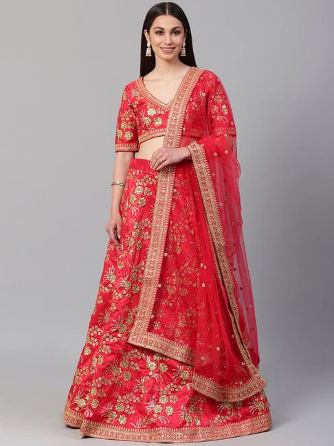 readiprint fashions red embellished semi stitched lehenga choli set with dupatta