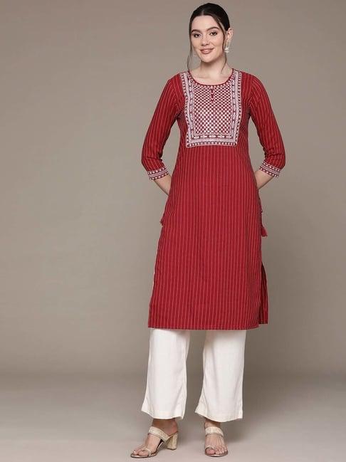 readiprint fashions red embroidered straight kurta