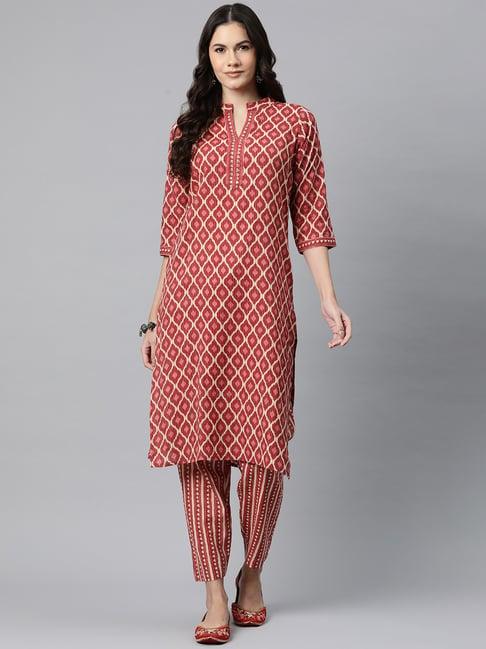 readiprint fashions rust cotton printed kurta pant set