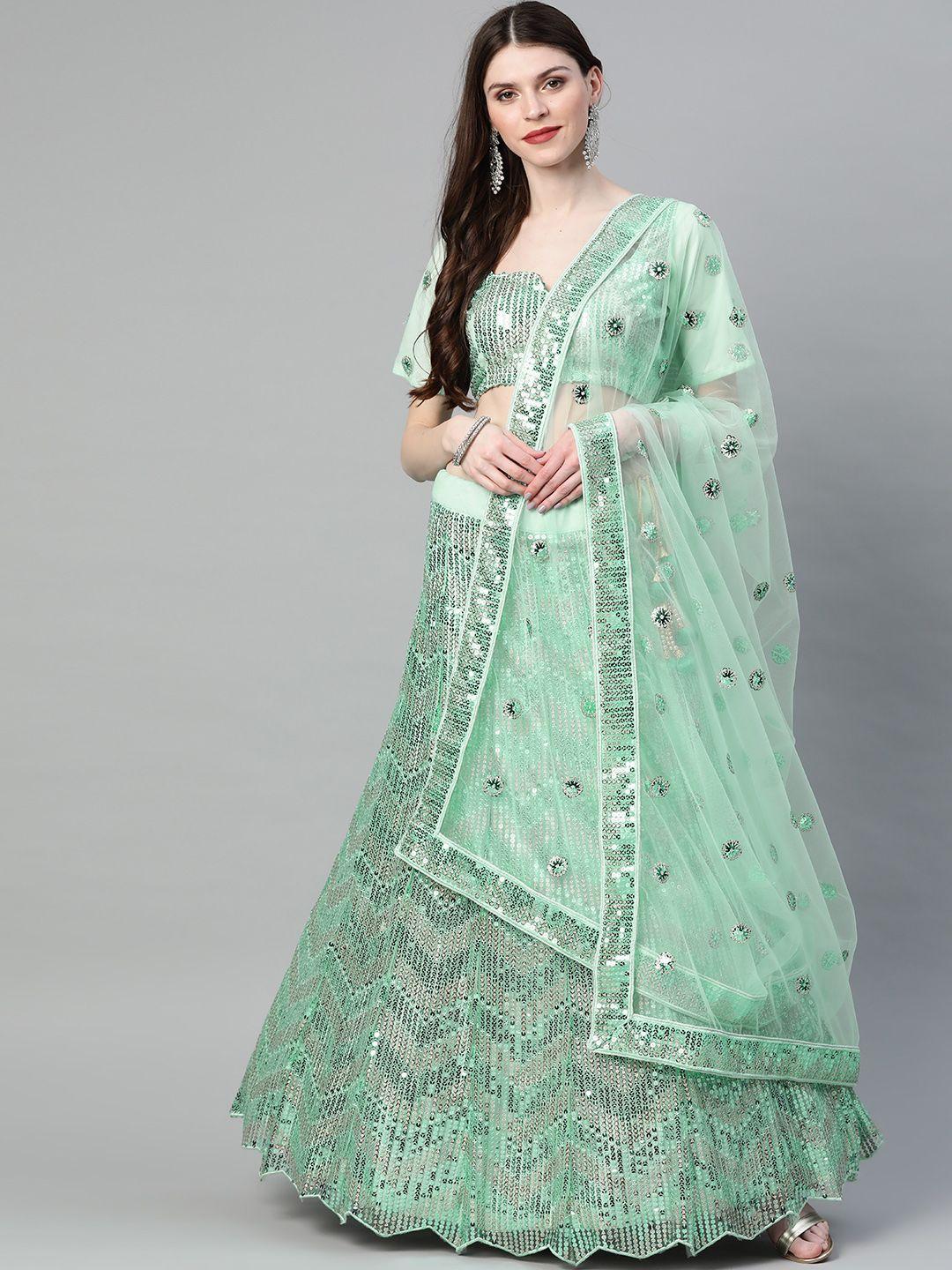readiprint fashions sea green semi-stitched lehenga & unstitched blouse with dupatta