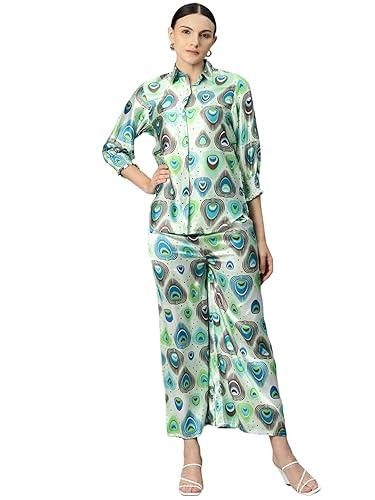 readiprint fashions shirt style satin silk green color co-ord set