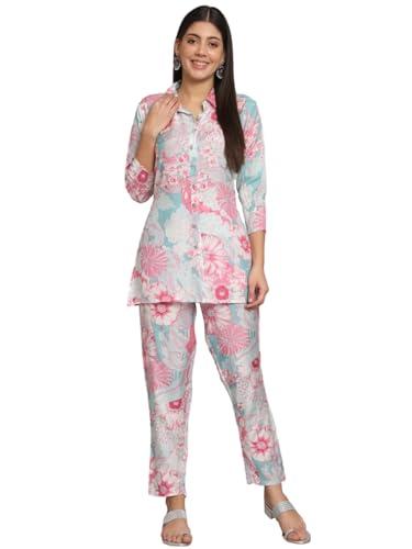 readiprint fashions shirt style silk fabric co-ord set (pink_xxl)