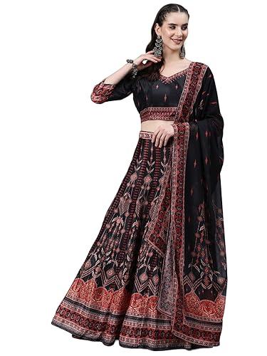 readiprint fashions silk fabric lehenga, choli with dupatta (black_l)