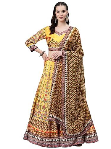 readiprint fashions silk fabric lehenga, choli with dupatta (yellow_l)