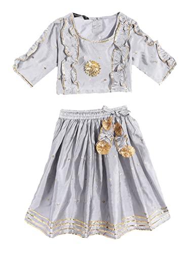 readiprint fashions straight style banarasi fabric grey color choli and lehenga-(2-3y)