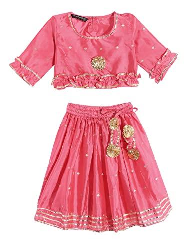 readiprint fashions straight style banarasi fabric pink color choli and lehenga-(4-5y)