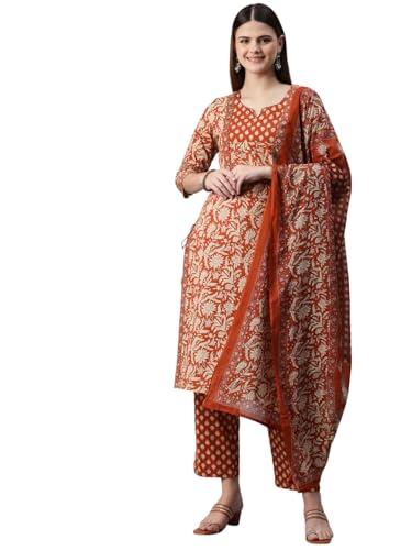 readiprint fashions straight style cotton fabric kurta and bottom with dupatta (rust_xl)