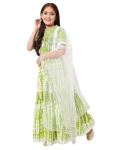 readiprint fashions straight style green color cotton fabric choli with lehenga and dupatta-(0-1y)