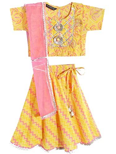 readiprint fashions straight style yellow and pink color cotton fabric choli with lehenga and dupatta | 1813177-32