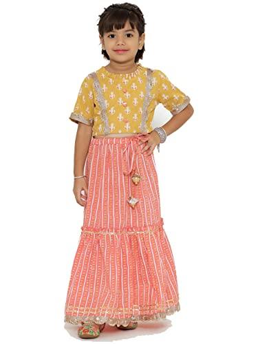 readiprint fashions straight style yellow color cotton fabric choli and pink color lehenga | 1802917-26