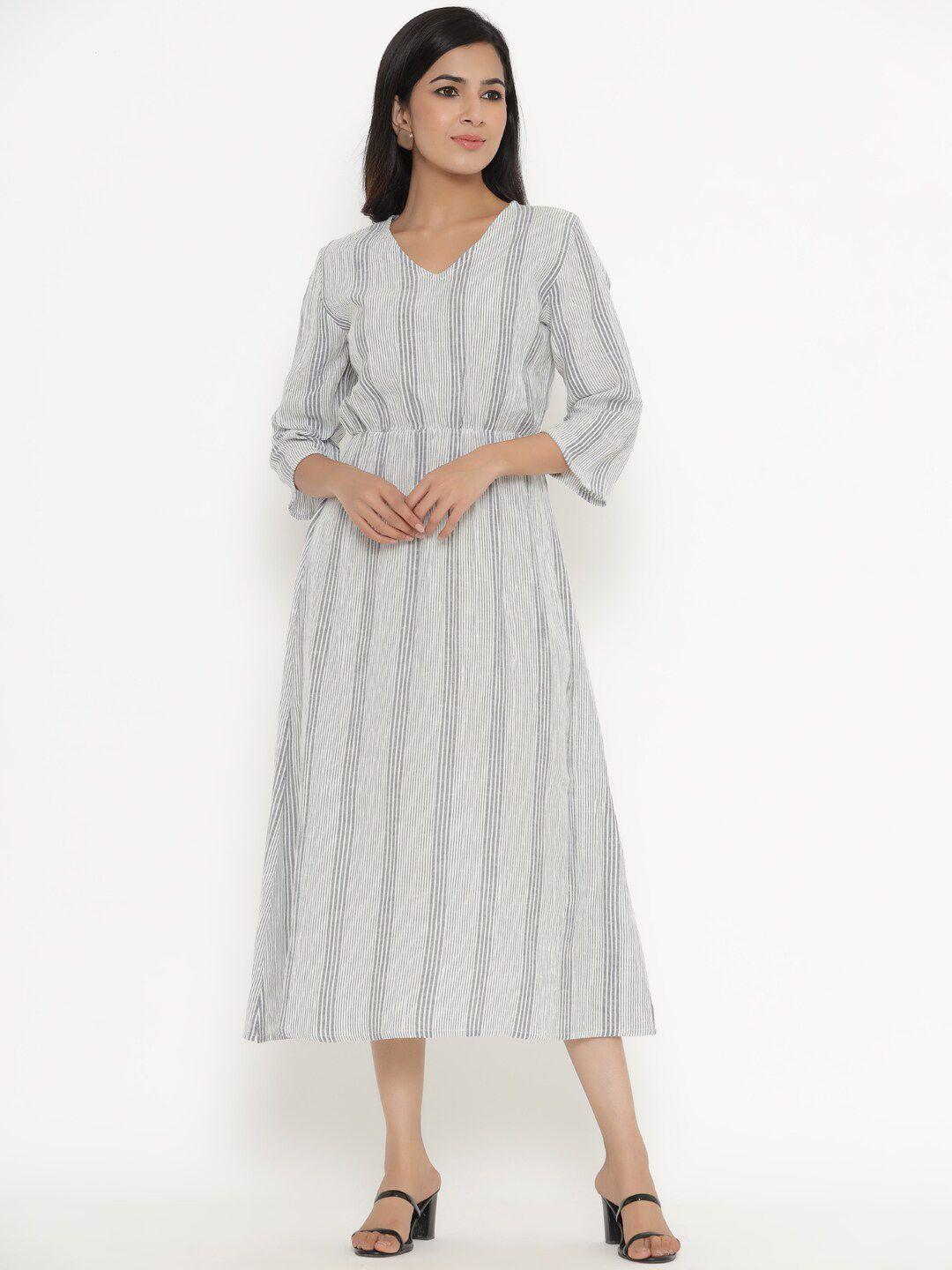 readiprint fashions v-neck striped a-line cotton midi dress