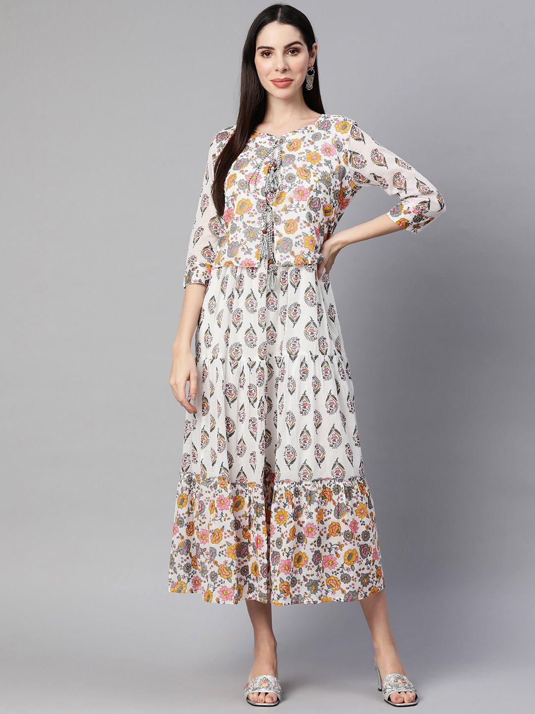 readiprint fashions white & grey ethnic motifs printed gown