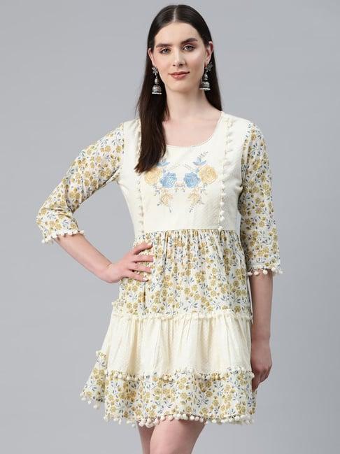 readiprint fashions white cotton floral print a-line dress