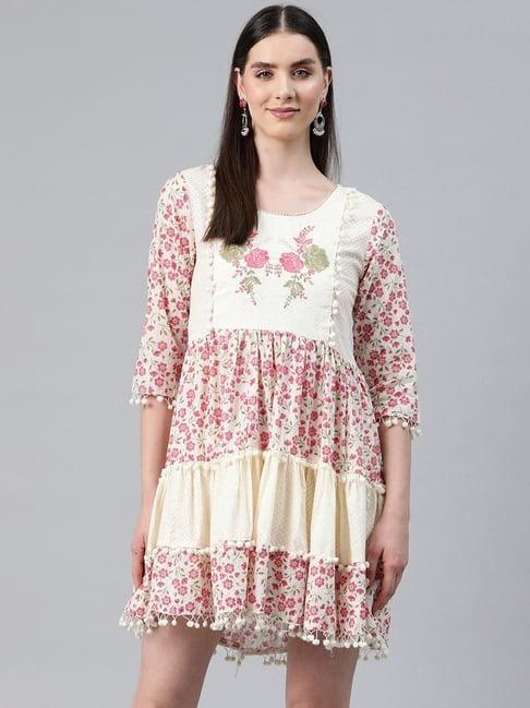 readiprint fashions white cotton floral print a-line dress