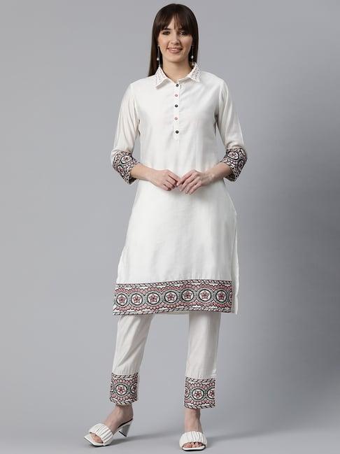 readiprint fashions white embroidered kurta pant set