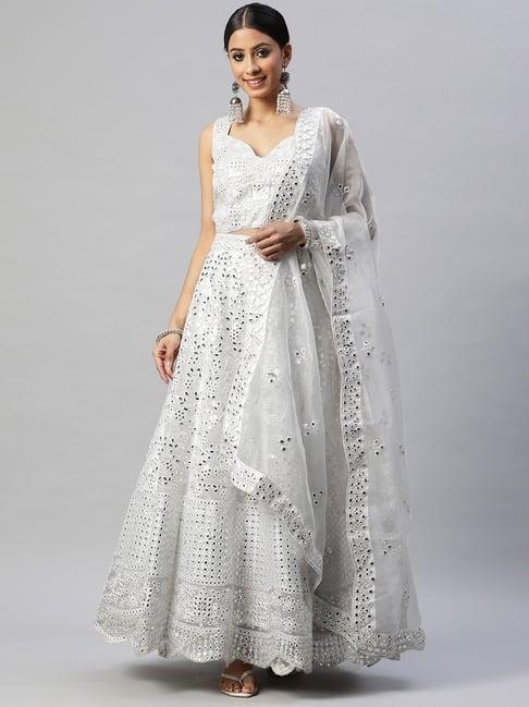 readiprint fashions white embroidered lehenga choli set with dupatta