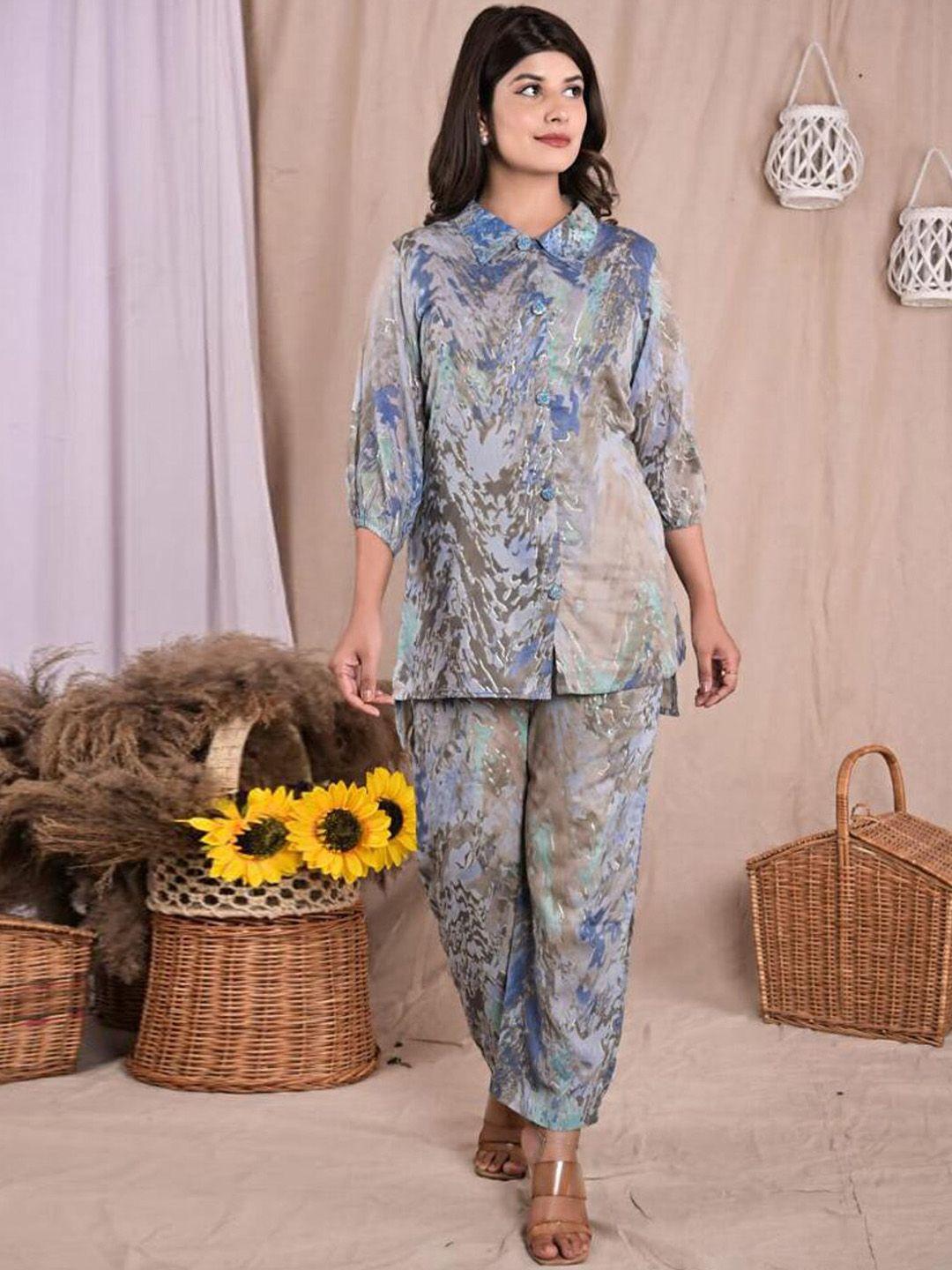 readiprint fashions women abstract print shirt collar cotton tunic & palazzos co-ords