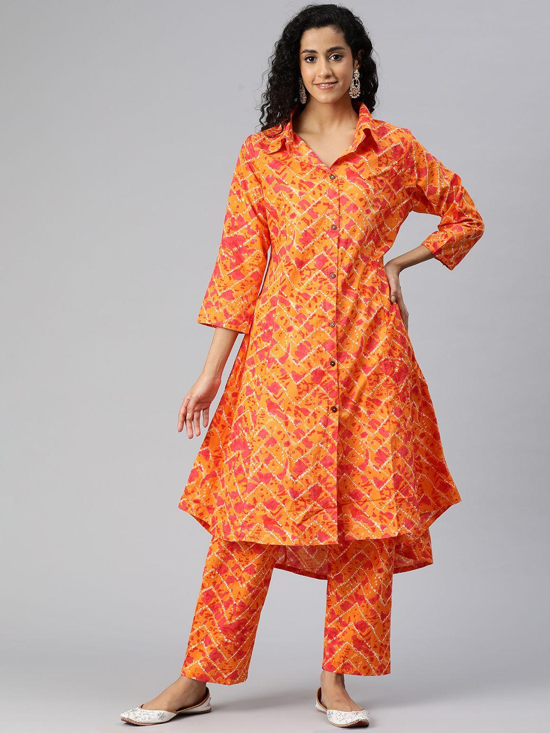 readiprint fashions women abstract printed a-line pure cotton kurta with palazzos