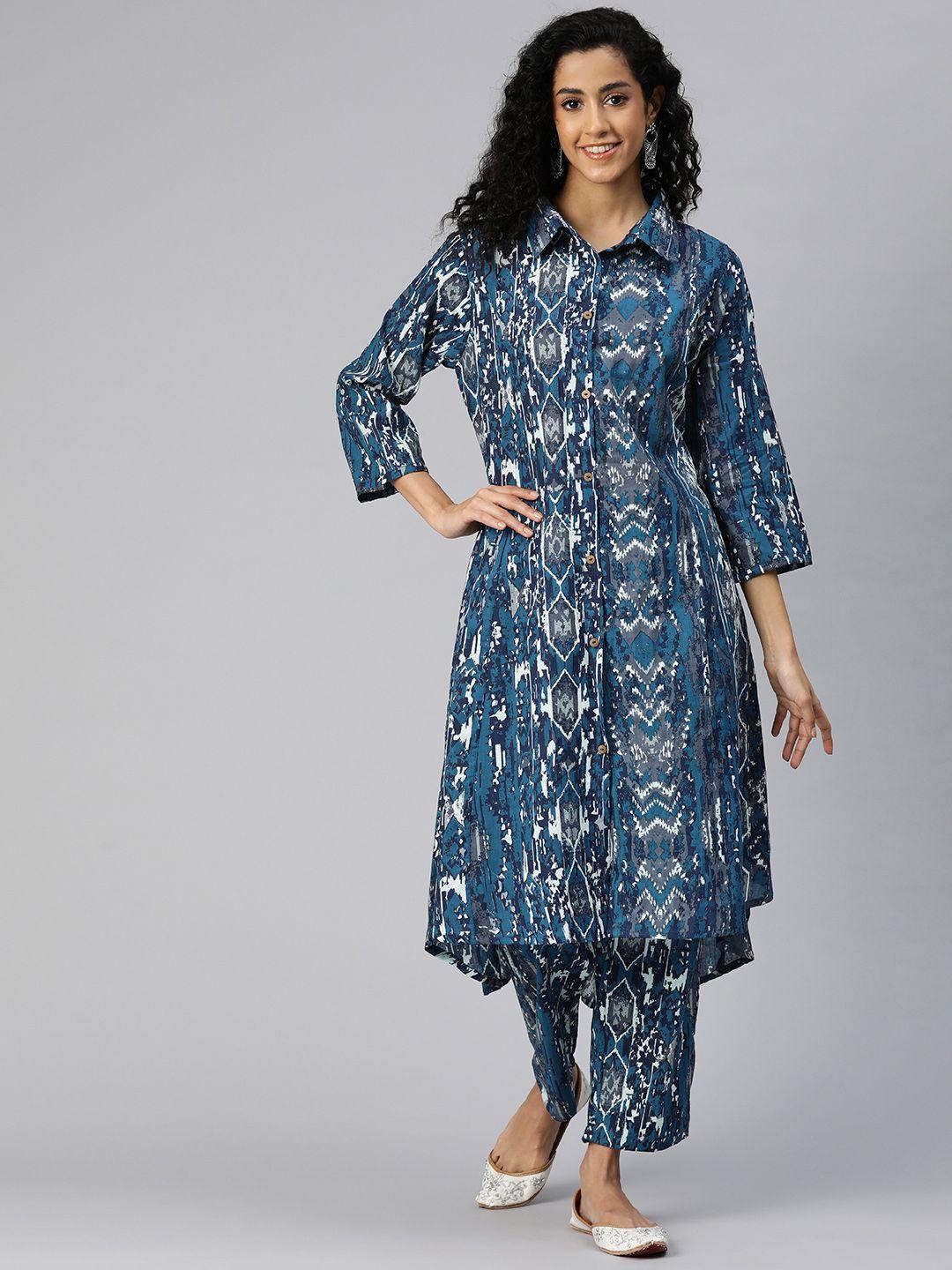 readiprint fashions women abstract printed a-line pure cotton kurta with palazzos